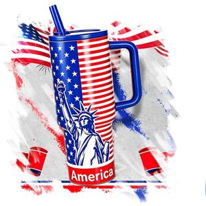 40oz American Flag Insulated Tumbler with Handle, Red White & Blue | Stainless Steel, Leakproof, Travel Mug, with lid and straw,for Work, Travel (EXP 11/28/35)