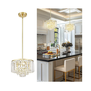 Polished Gold Chandelier, 4-Tier Crystal Pendant Light fixtures, Vintage Hanging Light, Chandeliers for Dining Room Kitchen Island Bedroom Entryway, CC4215-3W-PG