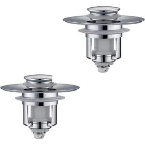 Universal 2 in 1Bathroom Sink Stopper, 2 Pack Pop Up Bathroom Sink Drain Strainer for 1.06"-1.65" Basin Drain Holes, Anti Clogging Drain Filter(Chrome Silver)