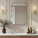 Gold Octagon Bathroom Mirror, 22x30 Inch Stainless Steel Metal Frame, Anti-Rust, Shatterproof HD Glass, Wall Mounted for Bathroom, Bedroom, Living Room