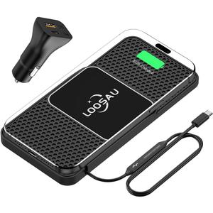 Magnetic Wireless Car Charger PadLOOSAU 15W for Mag-Safe, for iPhone 16 Car Phone Non Slip Wireless Charger Charging pad Fit for iPhone 16 15 Pro Max 14 13 12, Airpods (Black-30cm Cable)