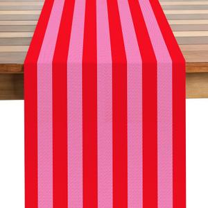 AnyDesign Red Pink Vertical Striped Table Runner Red and Boho Pink Table Decoration for Valentine's Day Baby Shower Birthday Party Dining Room Home Kitchen Decor, 13 x 72 Inch