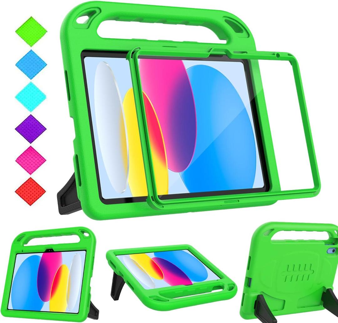 BMOUO Kids Case for iPad 11th Generation (A16) 11 Inch 2025/iPad 10th Generation 10.9" 2022 - with Built-in Screen Protector, Shockproof Handle Stand iPad 11th/10th Generation Case for Kids, Green