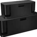 ZhiYo Cable Management Box Black, 2Pack Cord Organizer Box - Extra Large and Medium Size, Cord Hider Box to Conceal Power Strips on Desk or Floor, Made from Electrically Safe ABS Material (2 Pack (L15.7'' + L12.6''))