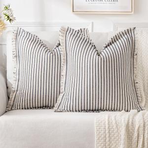 MIULEE Navy Blue Striped Euro Decorative Throw Pillow Covers, 24x24