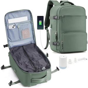 Vacuum Travel Backpack with Pump Vacuum Compression Seal Vacpack Airback Laptop Backpack for Women Men Carry on Backpack Personal Item Travel Bag Luggage Flight Approved Business Back Pack Dark Green