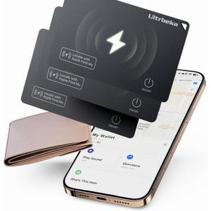 Ultra-Thin Wallet Tracker Card 0.094in IP68 Waterproof Bluetooth Tracker for Passport, Wallet, Work with Apple Find My APP, Wireless Charging, iOS OnlY, 3Pcs