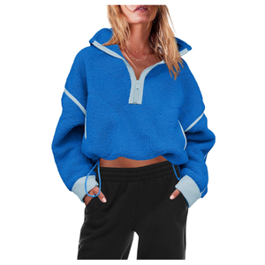 Panadila Womens Half Zip Sherpa Fleece Pullover Soft Oversized Sweatshirt with Pockets Warm Fuzzy Sweater M