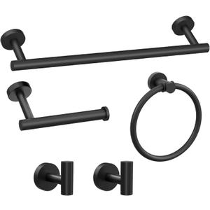 Bathroom Accessory Towel Bar Set: 5 Pieces Matte Black Bathroom Hardware - SUS304 Stainless Steel Wall Mounted Towel Rack&Toilet Paper Holder&Towel Ring&Towel Hook