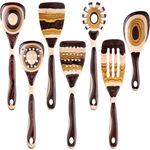 Gudamaye 7-Piece Brown Pakkawood Utensils Set  Sturdy, Eco-Friendly, Wooden Spoons for cooking, Wooden Utensil for cooking, Wooden Kitchen Tool, Home & Kitchen Gifts for Men and Women