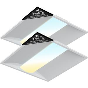 2x2 LED Troffer Light, 2-Pack, Backlit Panel, 15W40W Selectable, 5CCT, 010V Dimmable, ETL, Drop Ceiling