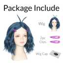 2 x Miss U Hair Short Wavy Deep Blue Wig with Hairpins Center Part Kids Child Fun Anime Cosplay Wig
