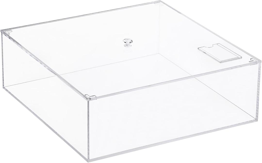 Clear Acrylic Square Cube Plastic Box, Plastic Rectangle Cube Containers with Lid, Storage Boxes 13.7"x13.7"x4.7" for Tiny Jewelry Beads, Coins, Craft Supplies, Sewing Home Organizers