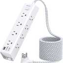 Surge Protector Power Strip - 15 FT Extension Cord, Power Strip with 12 Widely AC Outlet 4 USB, Flat Plug Wall Mount Overload Protection, 1050J, Desk Charging Station for Home Office, ETL Listed,White