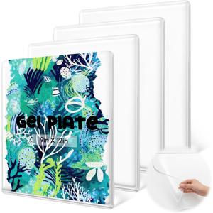 Threlaco 4 Packs Large Gel Printing Plates, 9'' x 12'' Reusable Gel Printing Plate, Printmaking Supplies Art for Card Making, Scrapbooking, Printmaking, Paper Crafts, Monoprinting at Home