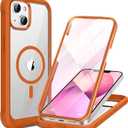 Miracase Compatible with iPhone 13 case 6.1 inch, 2021 Upgrade Full-Body Glass Clear Case Bumper Case with Built-in 9H Tempered Glass Screen Protector for iPhone 13,Orange