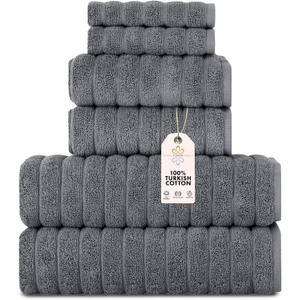Classic Turkish Towels CTT - Luxury 6 Piece Towel Set, 100% Turkish Cotton, Absorbent & Comfy, 2 Bath Towels, 2 Hand Towels & 2 Washcloths | (Grey)