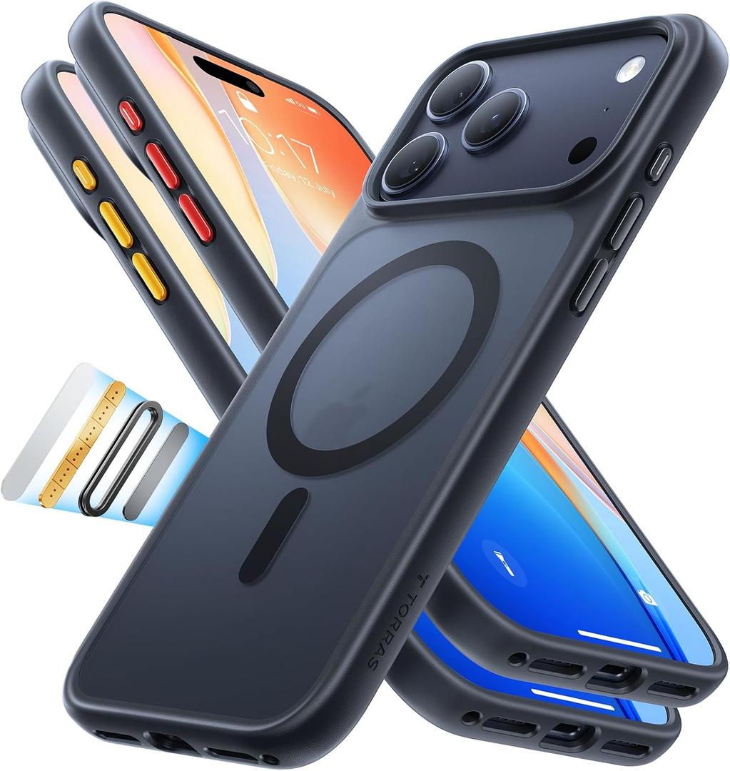 TORRAS Magnetic Shockproof for iPhone 17 Pro Case, Compatible with Magsafe, Military-Grade Drop Tested, Translucent Slim Protective for iPhone 17 Pro Case Anti-Fingerprint Anti-Scratch, Black