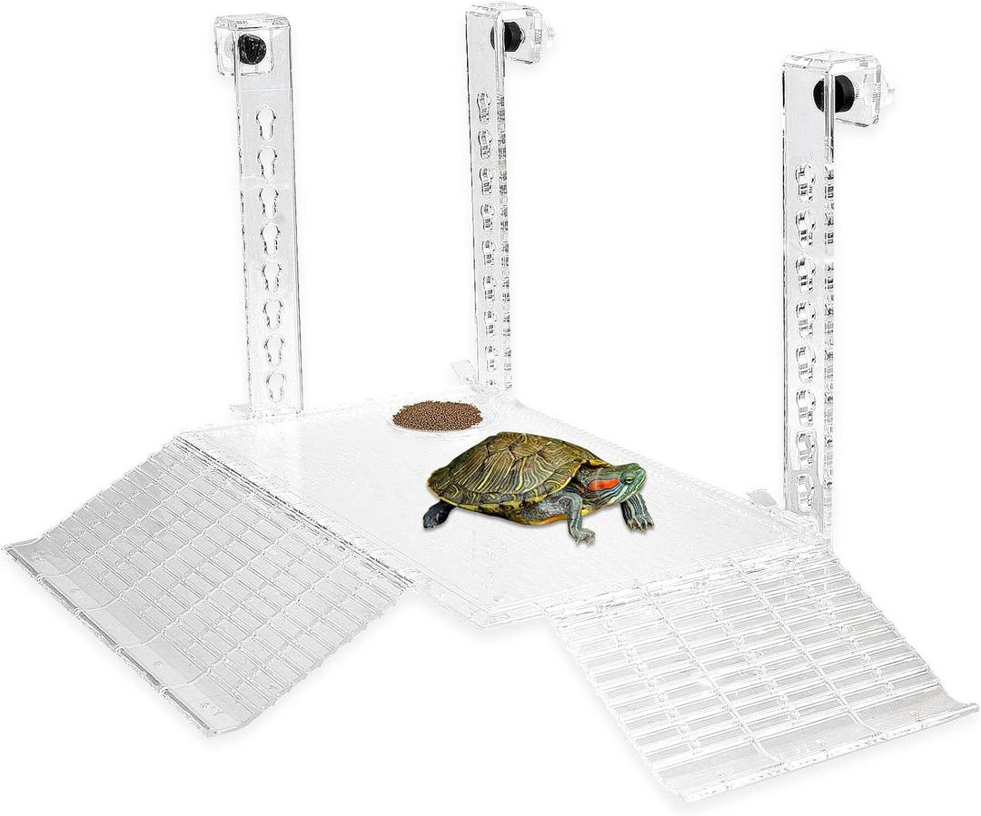AnRui Turtle Hanging Basking Platform Acrylic Turtle Tank Accessories Terrace Aquatic Reptile Ramp Dock, Tortoise Climbing Ladder for Aquarium