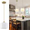 XSDeTu Milk Glass Pendant Lights Kitchen Island 2 Pack, Modern Gold Hanging Light Fixture, Mid-Century Hexagonal Ceiling Lamp, Mini Farmhouse Chandelier for Dining Room Sink Bathroom Bedroom Hallway