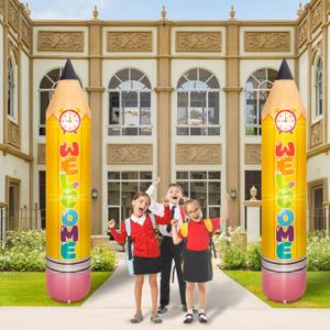 Leyndo 2 Pcs 7ft Back to School Inflatable Pencil with Built in 3 LED Lights 2025 Giant Blow up Pencils Jumbo First Day of School Decorations for Classroom Garden Yard Welcome Party