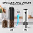 Gravity Electric Salt and Pepper Grinder Set, Rechargeable Automatic Mills with Charging Base, 6-Level Adjustable Coarseness, LED Light, Matte Black, 2-Pack