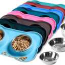 Hubulk Pet Dog Bowls 2 Stainless Steel Dog Bowl with No Spill Non-Skid Silicone Mat + Pet Food Scoop Water and Food Feeder Bowls for Feeding Small Medium Large Dogs Cats Puppies (Medium, Turquoise)