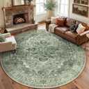 RELEANY Area Rugs 8ft Washable Non-Slip, Floral Vintage Distress Print Pattern Medallion Carpet for Living Room Bedroom Dining Room, Dark Green Gray