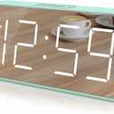 Peakeep Digital Clock, Alarm Clock Battery Backup Powered for Bedrooms - Mirror Face Large Numbers 6 Dimmers for Seniors, Super Loud for Heavy Sleepers (Aqua)