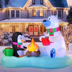 Joiedomi 6 FT Long Christmas Inflatable Polar Bear and Penguin with Campfire Decoration, Blow Up Yard Decoration Christmas Inflatable with Build-in LEDs Blow Up for Xmas Party, Lawn, Winter Dcor