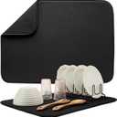 S&T INC. Dish Drying Mat XL, 18 x 24, Absorbent Microfiber Kitchen Counter Mat, Drying Pad for Dishes, Utensils, Pots and Pans, Extra Large, Diamond Texture, Black