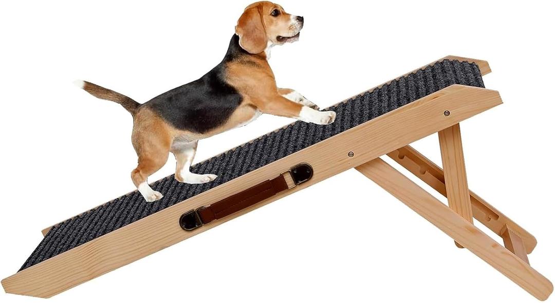 Wooden Foldable Dog Ramp Portable Pet Ramp, Car Ramp with Built-in Handle for Travel, 4 Adjustable Heights 9.8" to 18.1" for Small Dogs