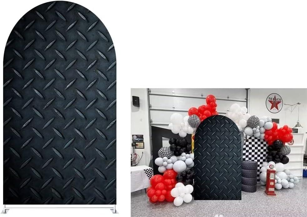Arch Backdrop Covers,Racing Track Black Iron Plate 2.5X6ft Arched Stretchy Photography Wall Background for Parties Baby Shower,Birthday Party Supplies Photo Props Decor Banner (2.5ftX6ft (75cmX180cm))