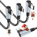 USB C to USB C Right Angle Cable,90 Degree Type-C Braided Charging Cord,3 in 1 Multi Charging Cable for Multiple Devices,Universal Charger Cord with Type-C,Micro USB,IP Port for iPhone17/16 Phones