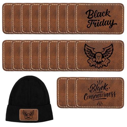 25 Pcs Blank Leather Patches for Hats, Rectangle Custom Patch Laser Engraver Blanks, Iron on Leather Hat Patches for DIY Crafts Fabric Repair (Brown/Gray, 3 x 2 Inches)
