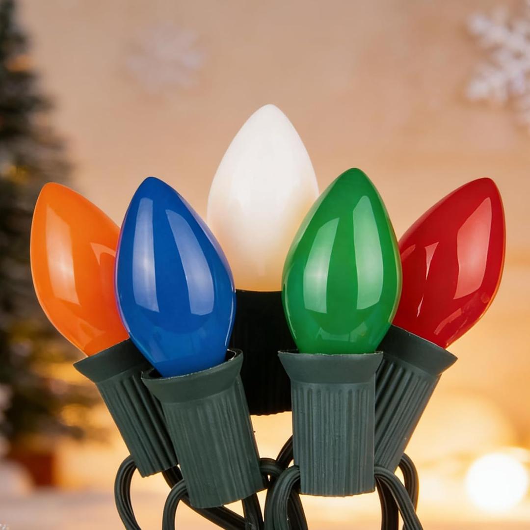 C7 Multicolor Christmas Lights Outdoor, 26Ft Vintage 5W Incandescent Christmas String Lights with 27 Ceramic Light Bulbs, Hanging Old Fashioned Xmas Decor Lights for Party Holiday Backyard Wedding