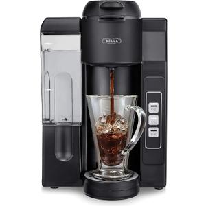 Bella Single Serve Coffee Maker, Dual Brew, K-cup Compatible - Ground Coffee Brewer with Removable Water Tank & Adjustable Drip Tray, Perfect for Travel Mug, 1200 watts, Black