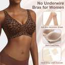 Jelly Wireless Bras for Women Comfortable Seamless Plunge Push Up No Underwire Adjustable Straps Tshirt Bra Leopard Coffee, XL