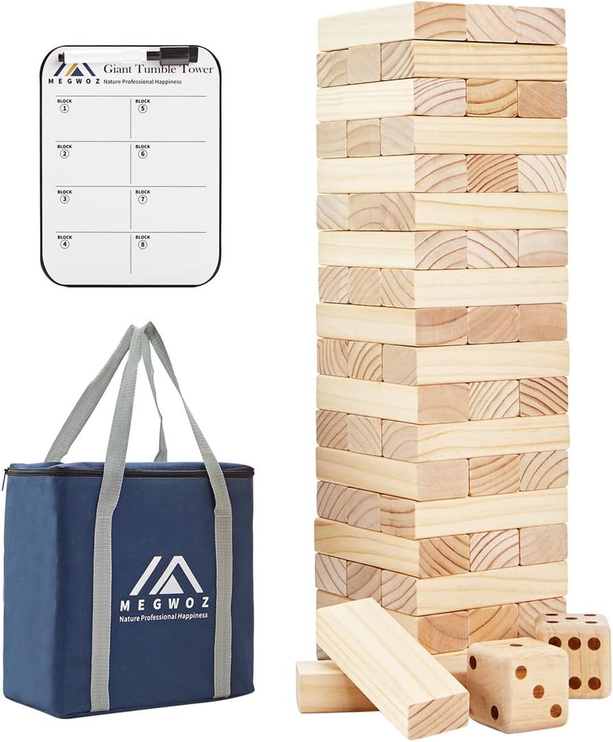 Giant Tumble Tower Games for Kids and Adults 57 Blocks New Zealand Pine Wooden Blocks Stacking to Over 4.2FT Family Games for Indoors Outdoors Yard Games for Family