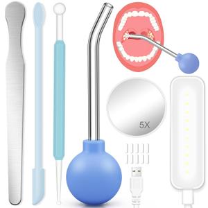 Tonsil Stone Vacuum, 9 Pcs Tonsil Stone Remover, Tonsil Stone Removal kit Vacuum Suction, Tonsil Stone Cupping Tool, Tonsil Stone Removal Tool with Oral Light, 5X Magnifying Mirror, Tongue Depressor (2X-Large)