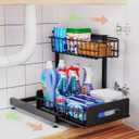 Under Sink Organizer And Storage,Pull Out Cabinet Organizer,2-Tier Slide Out Kitchen Basket Sink Shelf Cabinet Organizers,Adjustable L Shape Under Counter Organizers For Bathroom Kitchen Organization (1 Pack)