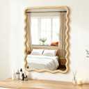 Wavy Mirror for Wall, 36"x24" Boho Bathroom Floor Vanity Mirror with Wooden Frame, for Bedroom, Living Room, Entryway, Farmhouse