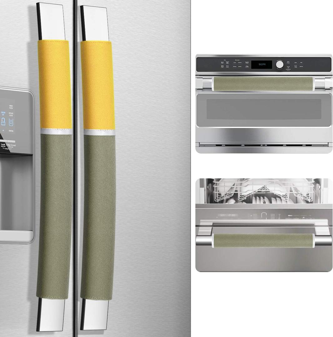 MRKG Refrigerator Door Handle Covers, Set of 4, Washable Without Fading or Cracking, Keep Your Kitchen Appliance Clean from Smudges, Drips, Food Stains, Oil (Yellow/Green)