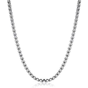 Square Rolo Chain Necklace Stainless Steel Round Box Necklace for Men & Women (22 Inches)
