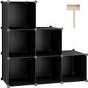 C&AHOME 6-Cube Storage Organizer, Stackable Storage Cubes Shelves, Portable Bookshelf, Plastic Clothing Storage Closet Organizer, DIY Modular Shelving Units for Wardrobe, Home, Black