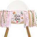 Wild Flower High Chiair Banner-Floral 1st Birthday Decoration-Pink Garland For Baby GirlsOur Little Wild Flower is Turning One Banner