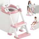 Potty Training Seat,Non Slip Foldable Toilet Training Seat with Soft Cushion, Comfortable HandlesUpgrade Toddler Toilet Seat for Kids Boys Girls,Potty Training Toilet Seat with Step Stool Ladder,Pink