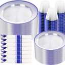 SUT 350 Pcs Blue and Clear Plastic Dinnerware Set for 50 Guests, Include: 50 Dinner Plates, 50 Dessert Plates, 50 Pre Rolled Napkins With Silverware, 50 Cups, Disposable Plates for Party, Wedding