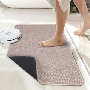 Bath Mat,Ultra Thin Bath Rugs,Rubber Bath Mats for Bathroom,Quick Dry,Non-Slip,Machine Washable,Fit Under Door,Super Absorbent Bathroom Rugs for Bathroom Floor,Shower,Sink.(Beige,24''x36'')