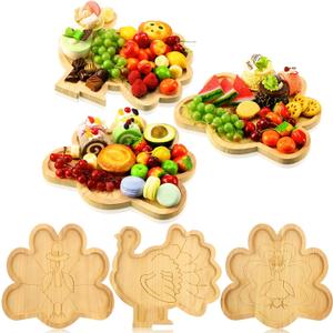 3 Pcs Thanksgiving Turkey Plate Wooden Turkey Shaped Serving Plate Cute Tableware Tray Funny Charcuterie Board for Dinner Fall Party Supplies Autumn Kitchen Holiday Catering Events